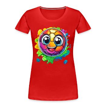 Bunter Fußball mit Gesicht - Frauen Premium Bio T-Shirt - Rot - Vorne - Mia (176cm)