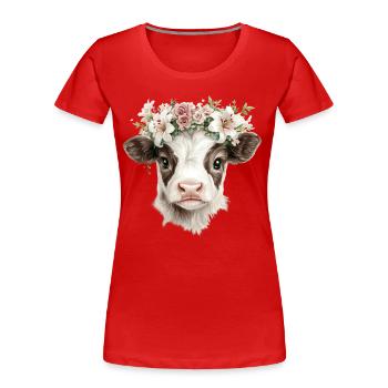 Veau à fleurs - T-shirt bio Premium Femme - rouge - Devant - Mia (176cm)