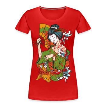 Geisha - Frauen Premium Bio T-Shirt - Rot - Vorne - Mia (176cm)