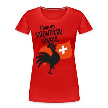 Schreiender Hahn vor Schweizer Fahne für den Bauer - Frauen Premium Bio T-Shirt - Rot - Vorne - Mia (176cm)