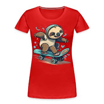 Faultier Skateboarder - Frauen Premium Bio T-Shirt - Rot - Vorne - Mia (176cm)