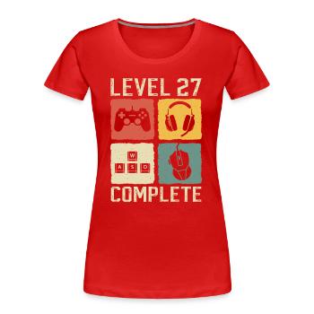 27e anniversaire Niveau 27 Joueur complet 27 ans - T-shirt bio Premium Femme - rouge - Devant - Mia (176cm)