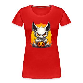 Monstre blanc d’Halloween avec citrouille - T-shirt bio Premium Femme - rouge - Devant - Mia (176cm)