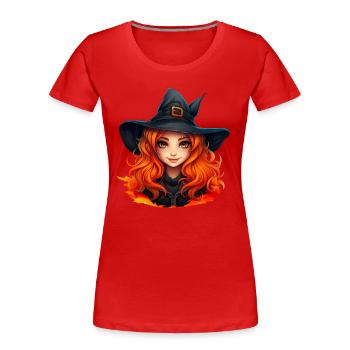 Hübsche Hexe mit roten Haaren wie Feuer - Frauen Premium Bio T-Shirt - Rot - Vorne - Mia (176cm)