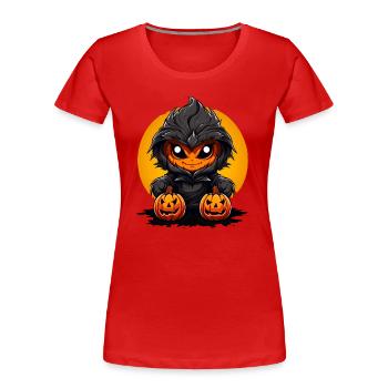 Monstre de citrouille en robe noire avec des citrouilles - T-shirt bio Premium Femme - rouge - Devant - Mia (176cm)