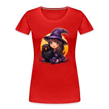 Süße kleine Hexe mit Raben - Frauen Premium Bio T-Shirt - Rot - Vorne - Mia (176cm)