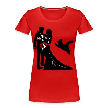 Newlyweds with wild cat at wedding - Women's Premium Organic T-Shirt - red - Front - Mia (176cm)