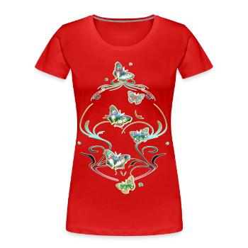 Schmetterlinge Ranken Ornamente Muster - Frauen Premium Bio T-Shirt - Rot - Vorne - Mia (176cm)