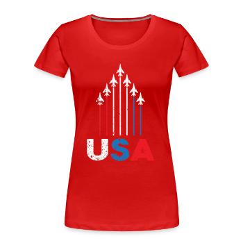 Drapeau américain USA Airplane Jet Fighter 4 juillet - T-shirt bio Premium Femme - rouge - Devant - Mia (176cm)