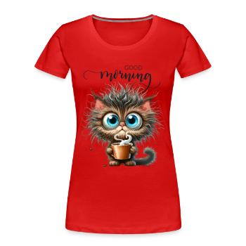 Chat Café Caféine Collègue Bureau Petit-déjeuner Miaou - T-shirt bio Premium Femme - rouge - Devant - Mia (176cm)