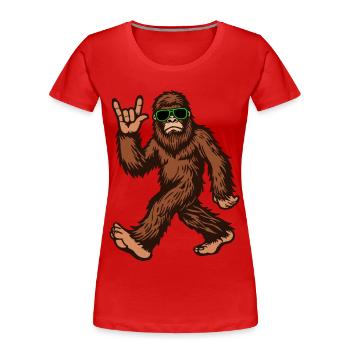 Bigfoot Sasquatch liebt Rock'n'Roll-Sonnenbrillen - Frauen Premium Bio T-Shirt - Rot - Vorne - Mia (176cm)