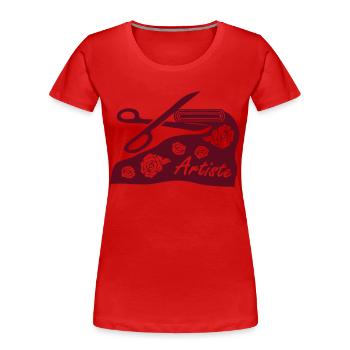 With fabric and scissors for art project - Women's Premium Organic T-Shirt - red - Front - Mia (176cm)