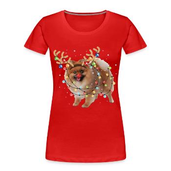Weihnachten Pommerscher Liebhaber Weihnachten Hundegeschenk - Frauen Premium Bio T-Shirt - Rot - Vorne - Mia (176cm)