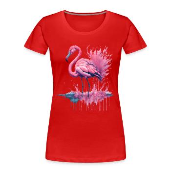 Aquarelle vibrante Flamant rose debout dans une eau - T-shirt bio Premium Femme - rouge - Devant - Mia (176cm)