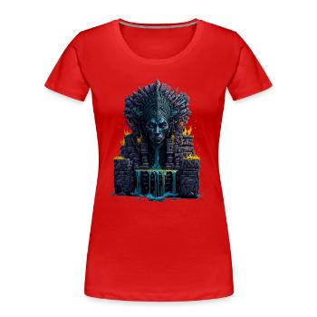 Statue du totem de la tête maya avec eau et feu Elemen - T-shirt bio Premium Femme - rouge - Devant - Mia (176cm)
