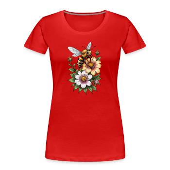 Honigbiene Blumige Harmonie - Frauen Premium Bio T-Shirt - Rot - Vorne - Mia (176cm)