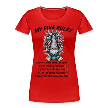 5 règles d’un drôle de gnome - T-shirt bio Premium Femme - rouge - Devant - Mia (176cm)