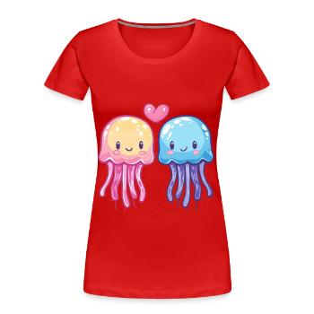 Qualle Paar Verliebt Tier Valentinstag - Frauen Premium Bio T-Shirt - Rot - Vorne - Mia (176cm)
