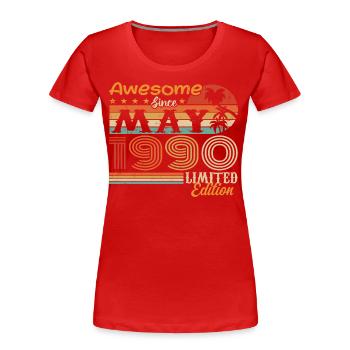 Mai 1990 - Millésime 1990 Jubilé - Mai 1990 - T-shirt bio Premium Femme - rouge - Devant - Mia (176cm)