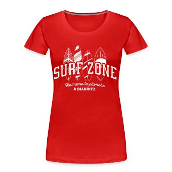 Surf Zone Ramène ta planche à Biarritz coul - T-shirt bio Premium Femme - rouge - Devant - Mia (176cm)