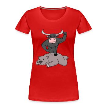 Trading d’actions Courtiers en valeurs mobilières Cotations boursières Taurus Bear - T-shirt bio Premium Femme - rouge - Devant - Mia (176cm)