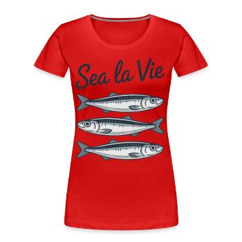 Adore Sardines Poisson Mer - T-shirt bio Premium Femme - rouge - Devant - Mia (176cm)