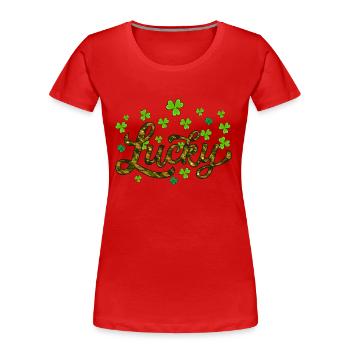 Lucky St Patricks Day, Leopardenblattklee - Frauen Premium Bio T-Shirt - Rot - Vorne - Mia (176cm)