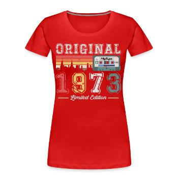 50th Birthday Man Vintage 1973 Vintage Cassette - Women's Premium Organic T-Shirt - red - Front - Mia (176cm)