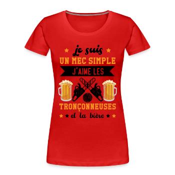 J'aime les Tronçonneuses et la Bière Cadeau - T-shirt bio Premium Femme - rouge - Devant - Mia (176cm)