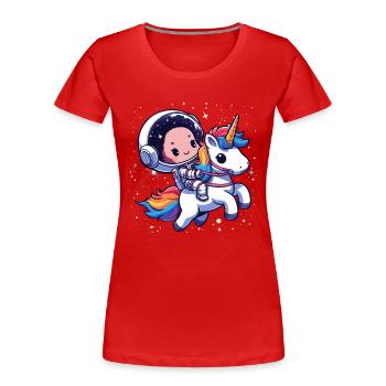Chibi Astronaut und Einhorn - Frauen Premium Bio T-Shirt - Rot - Vorne - Mia (176cm)