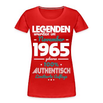 60th Birthday - Legends were made in November 1965 - Women's Premium Organic T-Shirt - red - Front - Mia (176cm)