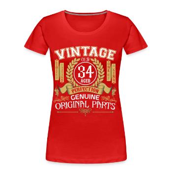 Vintage 34 ans - cadeau d'anniversaire 34 ans - T-shirt bio Premium Femme - rouge - Devant - Mia (176cm)