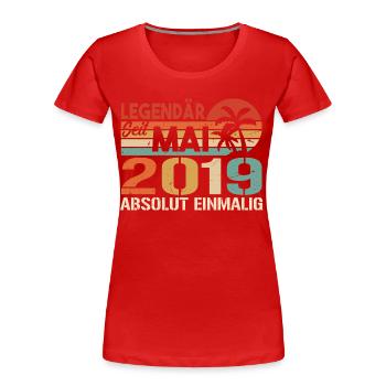 Légendaire depuis mai 2019 - Anniversaire en mai 2019 - T-shirt bio Premium Femme - rouge - Devant - Mia (176cm)