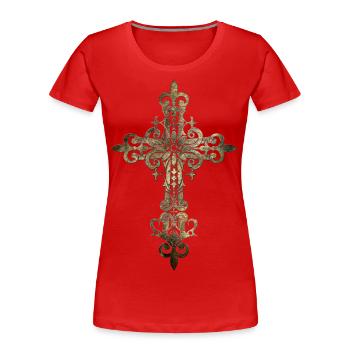Lilien Kreuz - Frauen Premium Bio T-Shirt - Rot - Vorne - Mia (176cm)