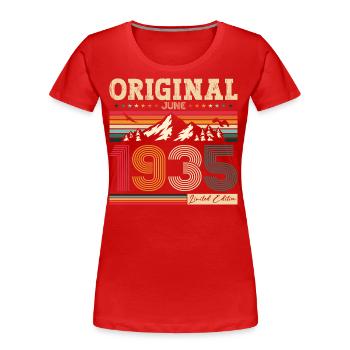 90e anniversaire Original juin 1935 Né en 1935 - T-shirt bio Premium Femme - rouge - Devant - Mia (176cm)