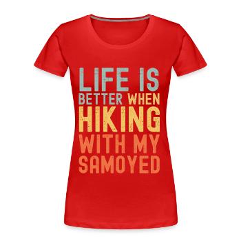 Samojeden Wanderhund retro - Frauen Premium Bio T-Shirt - Rot - Vorne - Mia (176cm)