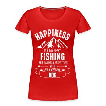 Hund Angeln Fischen retro vintage - Frauen Premium Bio T-Shirt - Rot - Vorne - Mia (176cm)