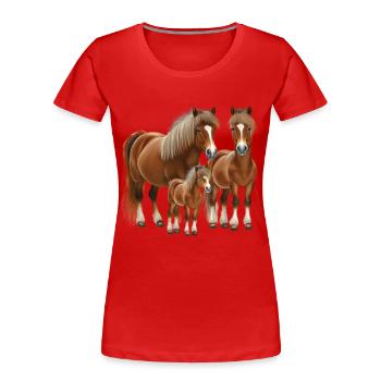 Shetland Pony Familie Shetty Family - Frauen Premium Bio T-Shirt - Rot - Vorne - Mia (176cm)