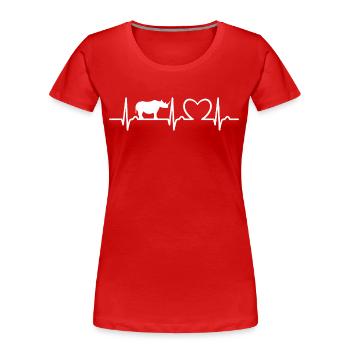 Rhinocéros - Courbe ECG - Courbe cardiaque - Pouls - T-shirt bio Premium Femme - rouge - Devant - Mia (176cm)