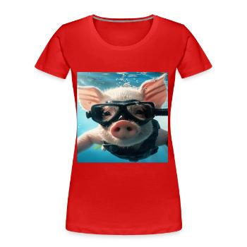 Pig - Women's Premium Organic T-Shirt - red - Front - Mia (176cm)