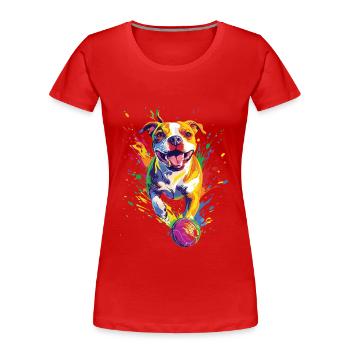 Staffordshire Bullterrier - Frauen Premium Bio T-Shirt - Rot - Vorne - Mia (176cm)
