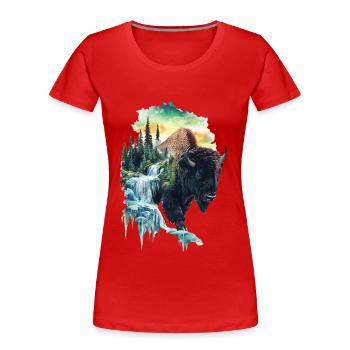Bison - Frauen Premium Bio T-Shirt - Rot - Vorne - Mia (176cm)