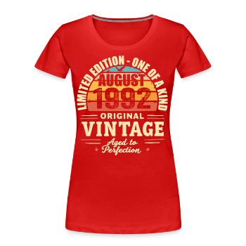 Août 1992 Anniversaire Août 1992 - August 1992 - T-shirt bio Premium Femme - rouge - Devant - Mia (176cm)