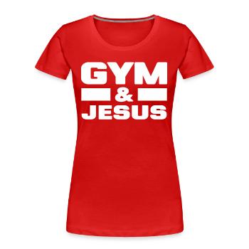 Gym and Jesus Christian Workout Gym and Jesus - Women's Premium Organic T-Shirt - red - Front - Mia (176cm)