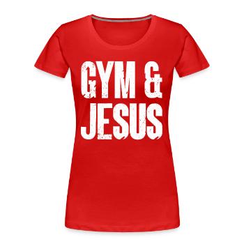 Gym and Jesus Christian Workout Gym and Jesus - Women's Premium Organic T-Shirt - red - Front - Mia (176cm)