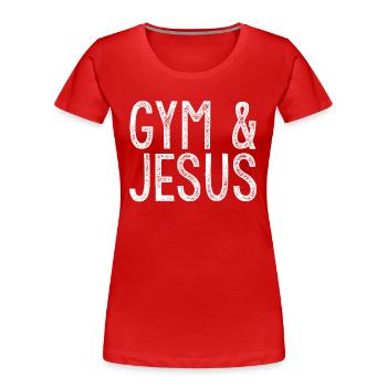 Gym and Jesus Christian Workout Gym and Jesus - Women's Premium Organic T-Shirt - red - Front - Mia (176cm)