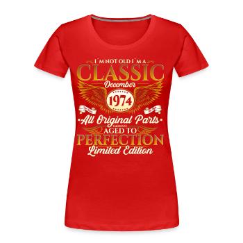 Décembre Né en 1974 Cadeau de 48e anniversaire - T-shirt bio Premium Femme - rouge - Devant - Mia (176cm)
