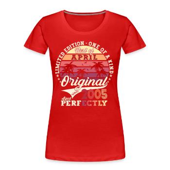 18. Geburtstag Mann Best of April Jahrgang 2005 - Frauen Premium Bio T-Shirt - Rot - Vorne - Mia (176cm)