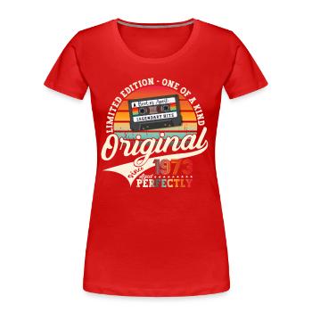 50th birthday man April Born 1973 Cassette - Women's Premium Organic T-Shirt - red - Front - Mia (176cm)