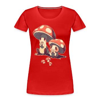 Kawaii Pilze Cottagecore Vintage für Pilzliebhaber - Frauen Premium Bio T-Shirt - Rot - Vorne - Mia (176cm)